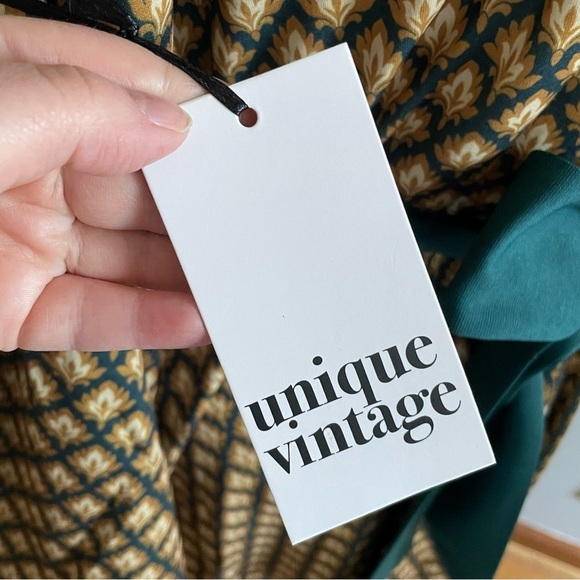 Unique Vintage Blue/Green & Gold Deco Motif Print Flare Dress- Size 3X (20)- NWT - Picture 9 of 9